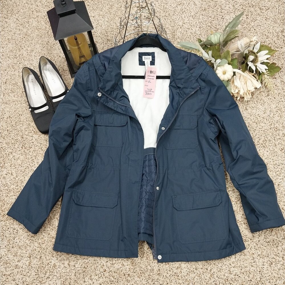 3304 Size XL Bass Lined Navy Blue Hooded Winter Coat - Picture 1 of 10